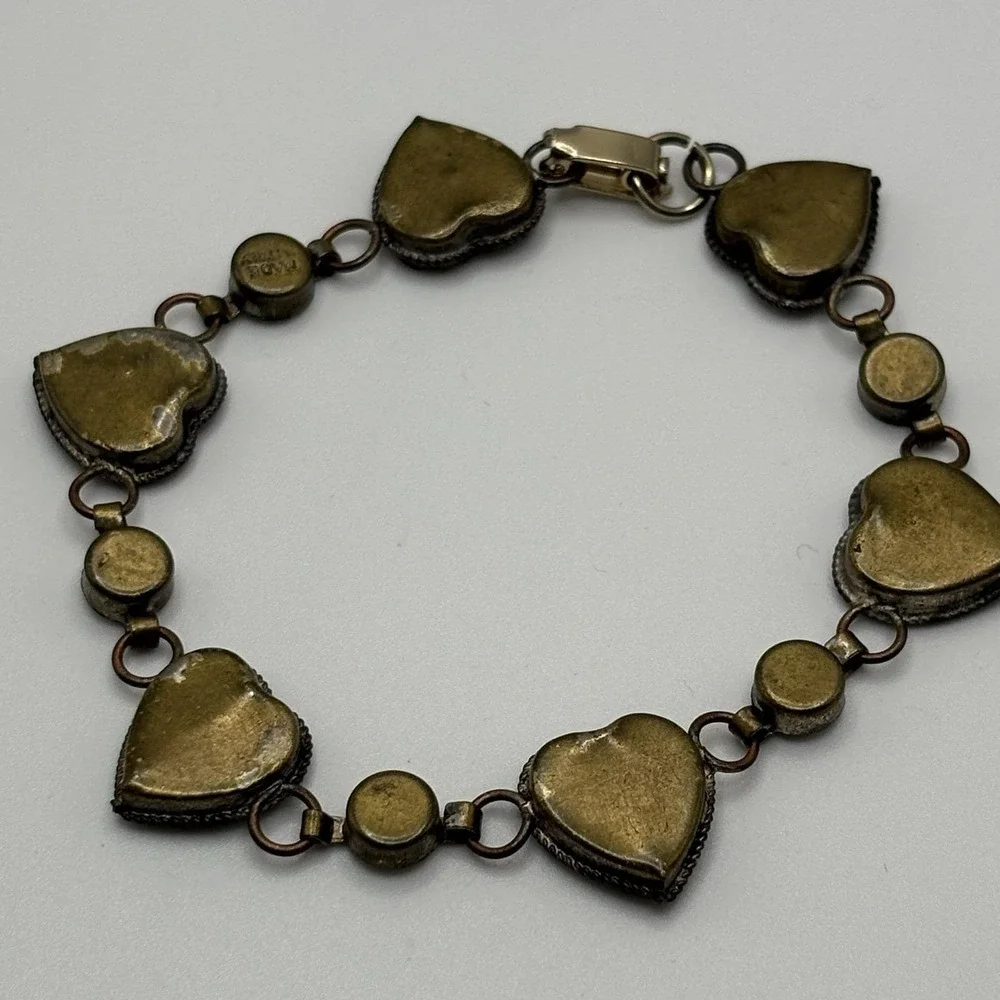 Vintage Italian Micro Mosaic Heart Bracelet Blue Floral Dainty Italy 7